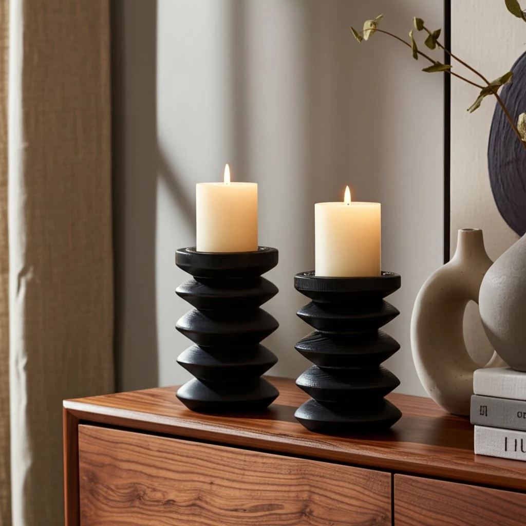 Wood, 6"h Accordion Candle Holder, Black - Image 10