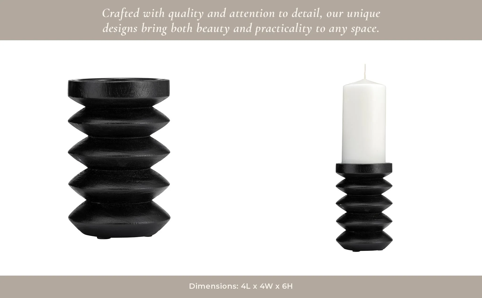 Wood, 6"h Accordion Candle Holder, Black - Image 13