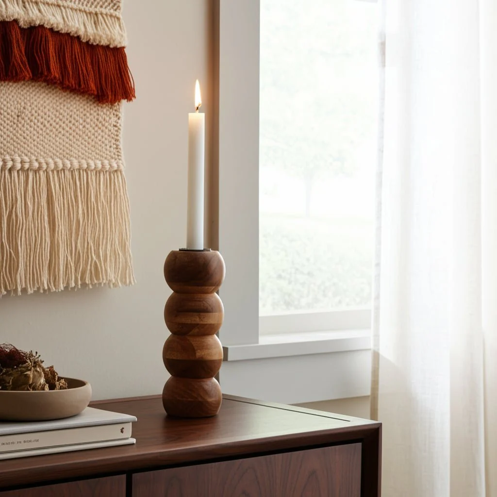 Wood, 7" Ribbed Votive Holder, Natural - Image 10