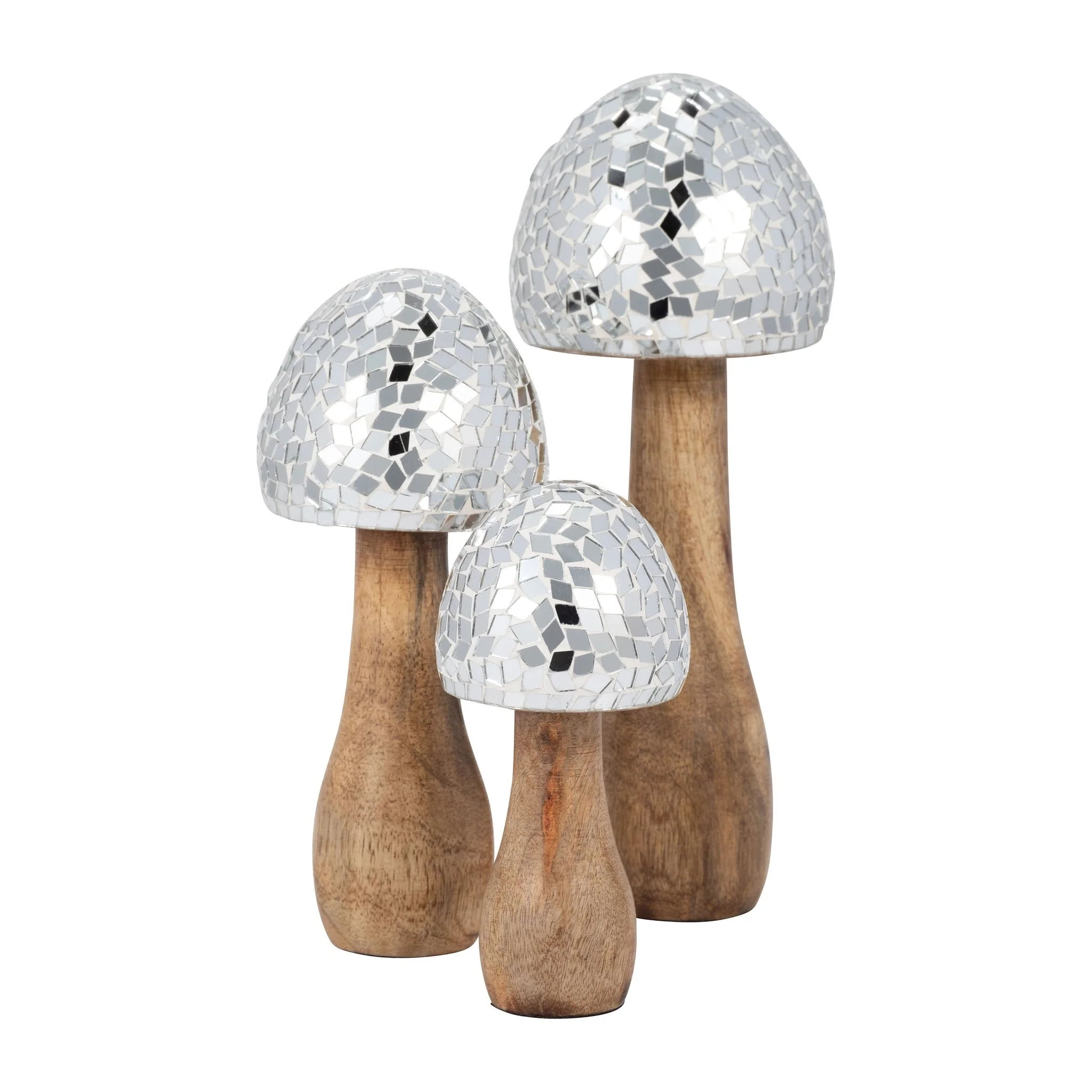 Wood, 8" Mosaic Mushroom, Silver - Image 7