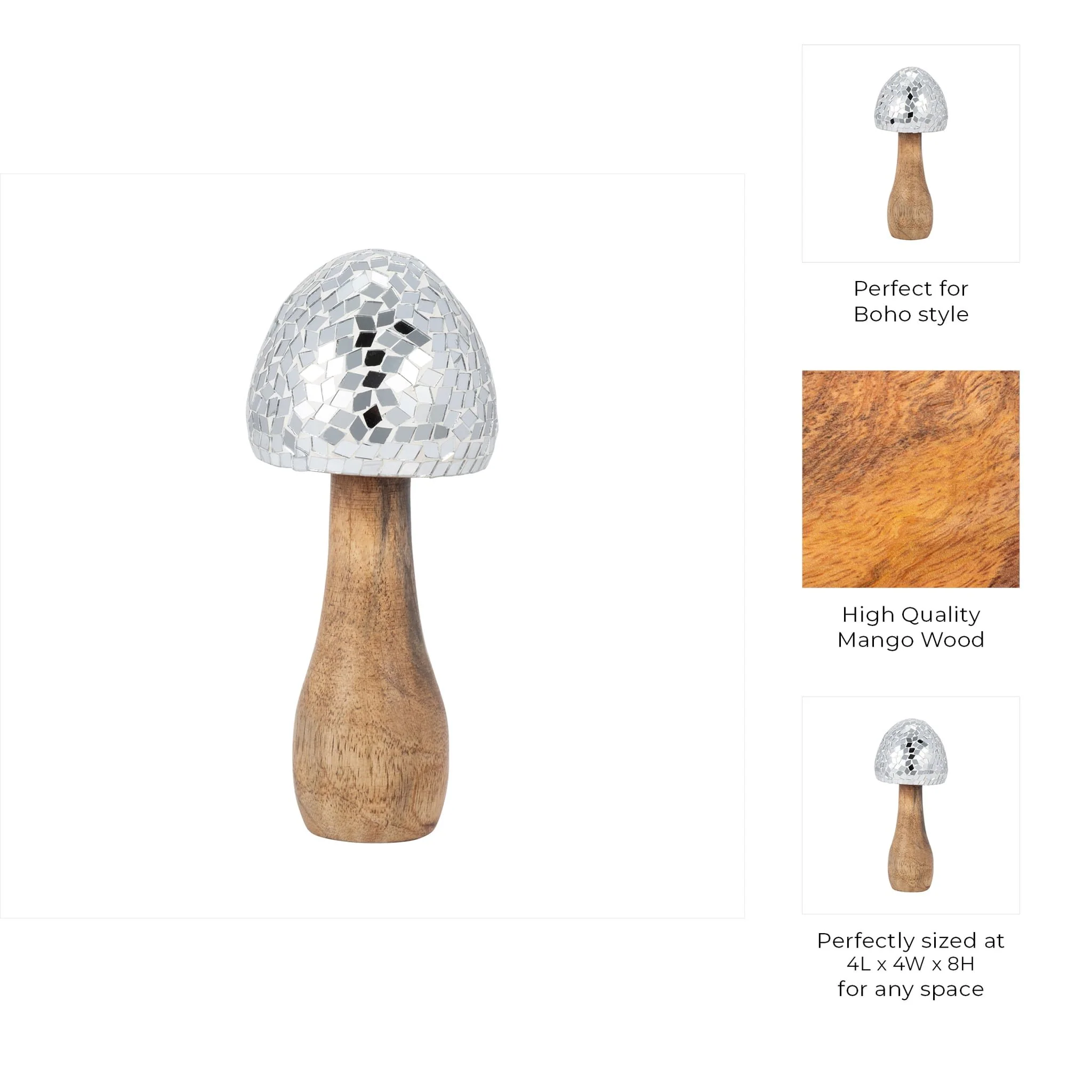 Wood, 8" Mosaic Mushroom, Silver - Image 9