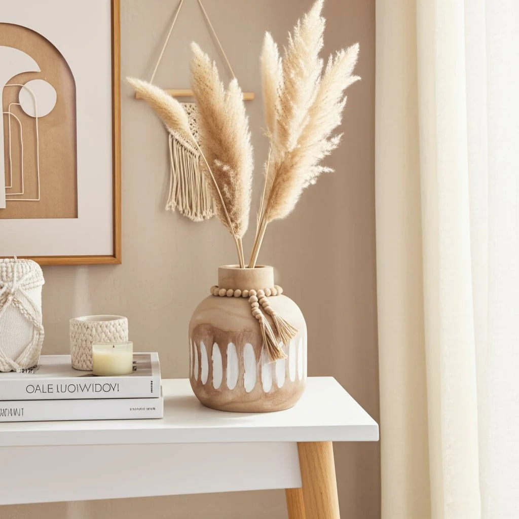 Wood, 8" Round Ridged Vase W/ Tassels, Natural - Image 10