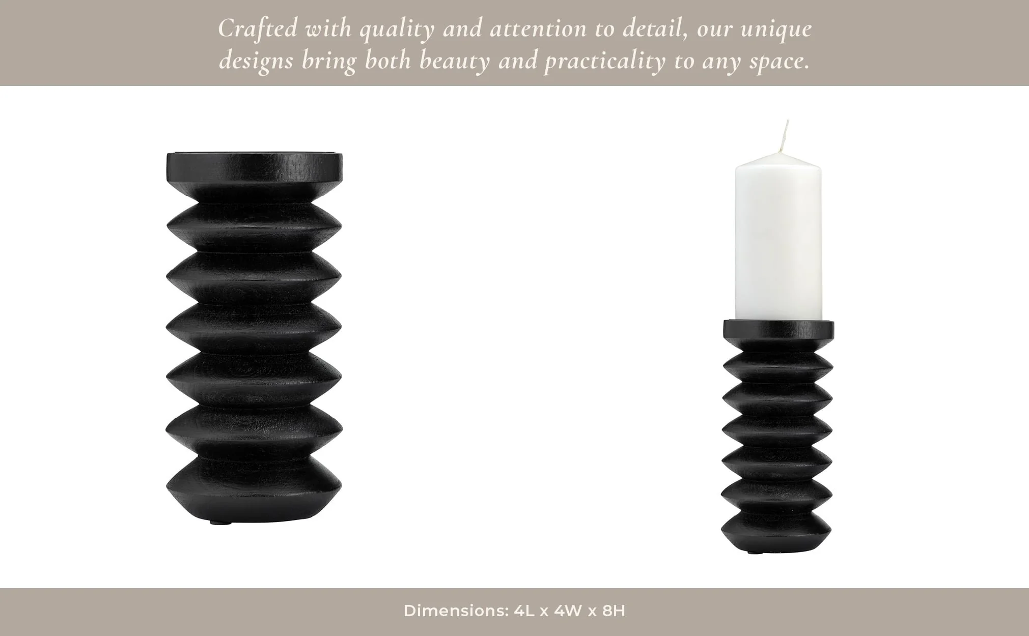 Wood, 8"h Accordion Candle Holder, Black - Image 13