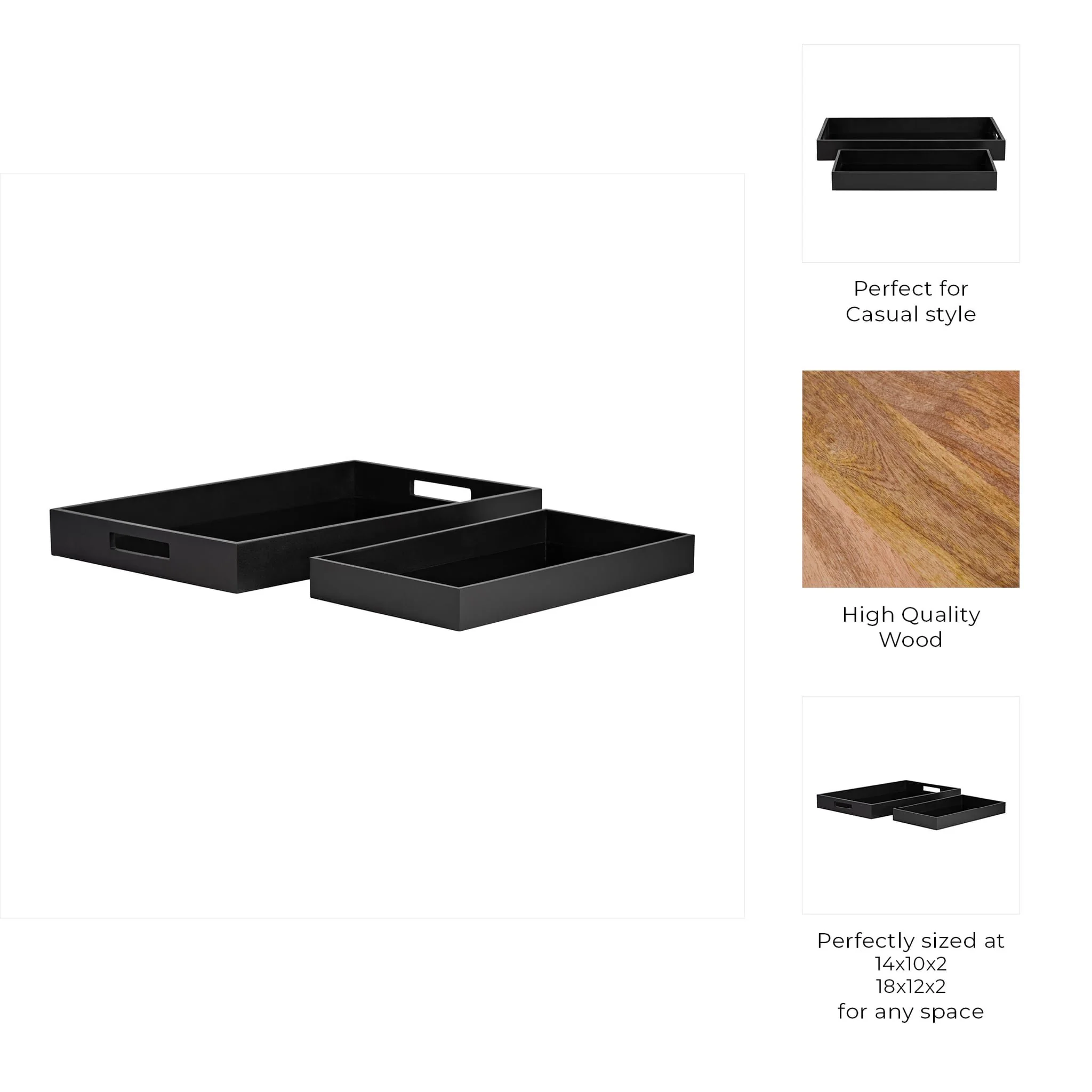 Wood/glass, S/2 14/18"l Reactangular Trays, Black - Image 8