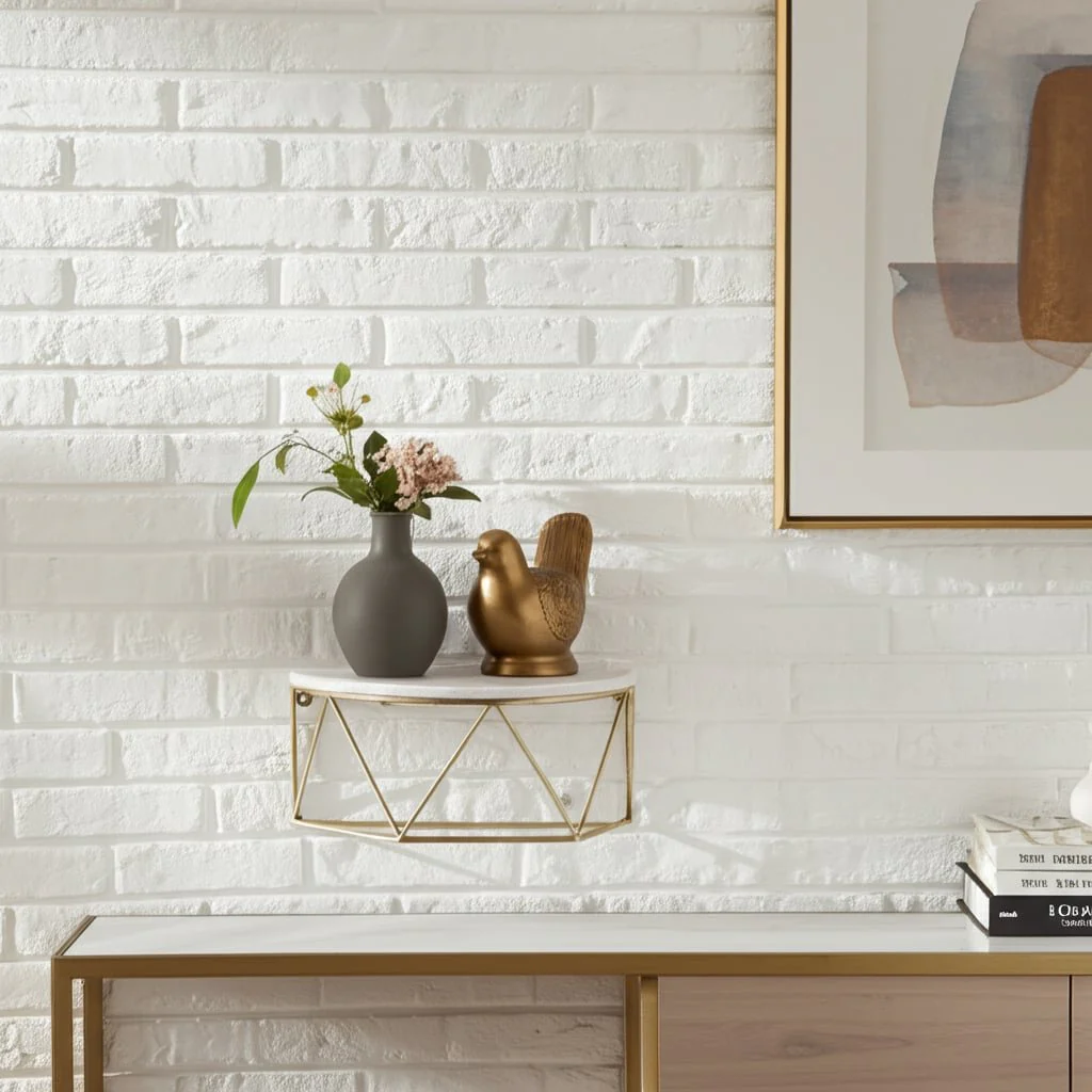 Wood / Metal 16" L Demilune Wall Shelf, White - Image 12