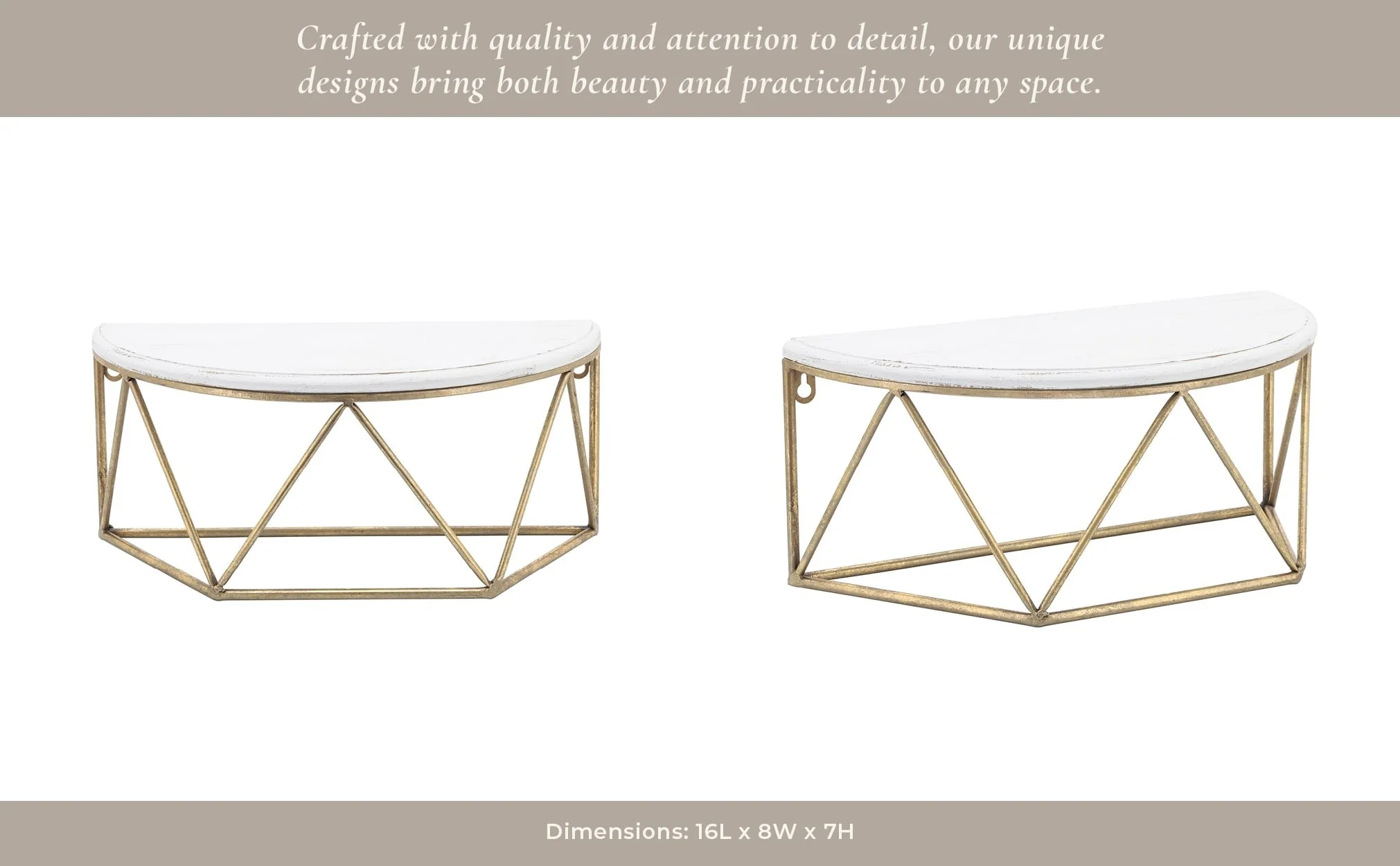 Wood / Metal 16" L Demilune Wall Shelf, White - Image 13