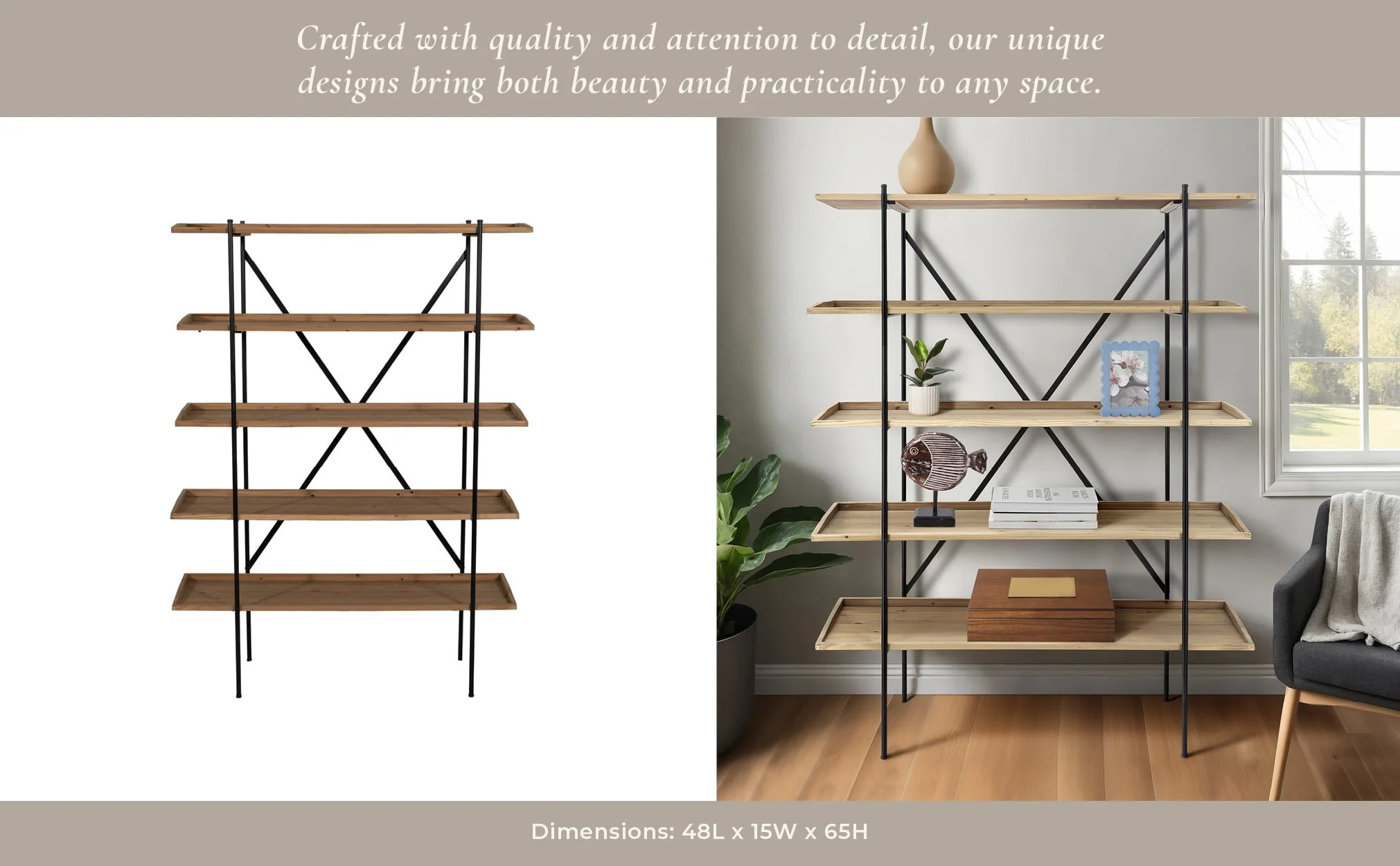Wood/metal, 65"h 5-layered Shelf, Brown/black Kd - Image 11