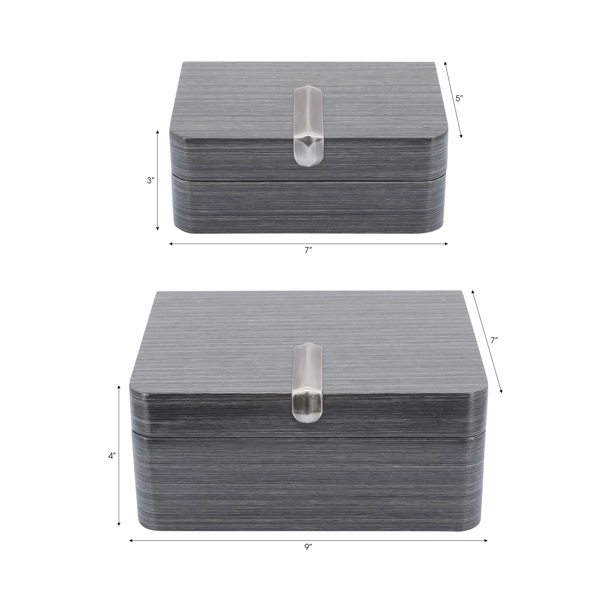 Wood, S/2 7/9" Box W/ Medallion, Gray