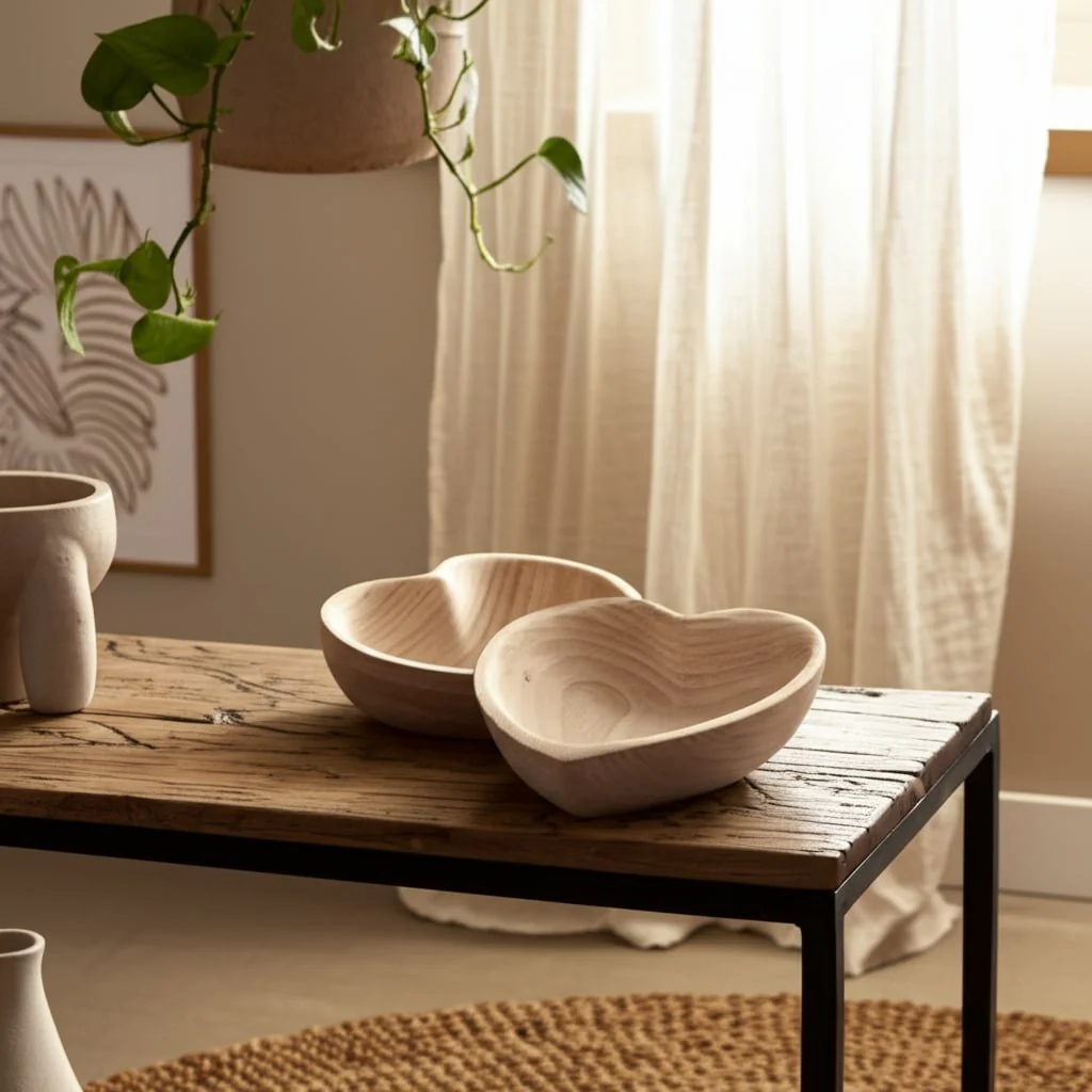 Wood, S/2 9/10" Heart Bowls, Natural - Image 10