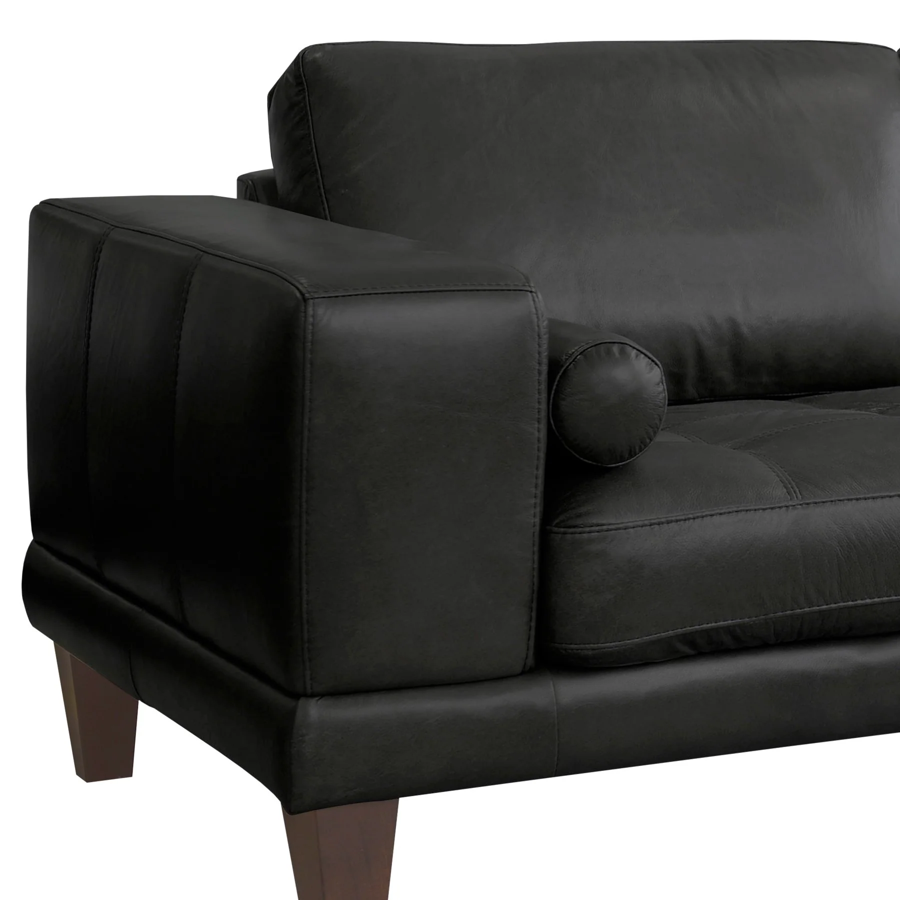 Wynne Contemporary Loveseat in Genuine Black Leather with Brown Wood Legs - Image 4