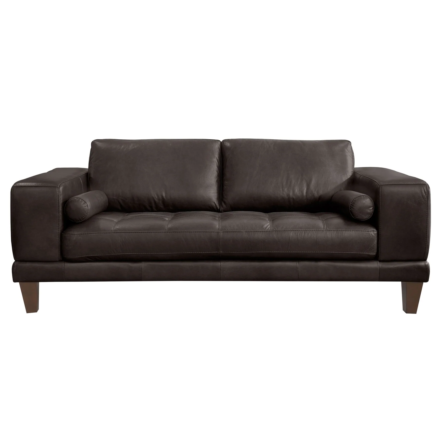 Wynne Contemporary Loveseat in Genuine Espresso Leather with Brown Wood Legs