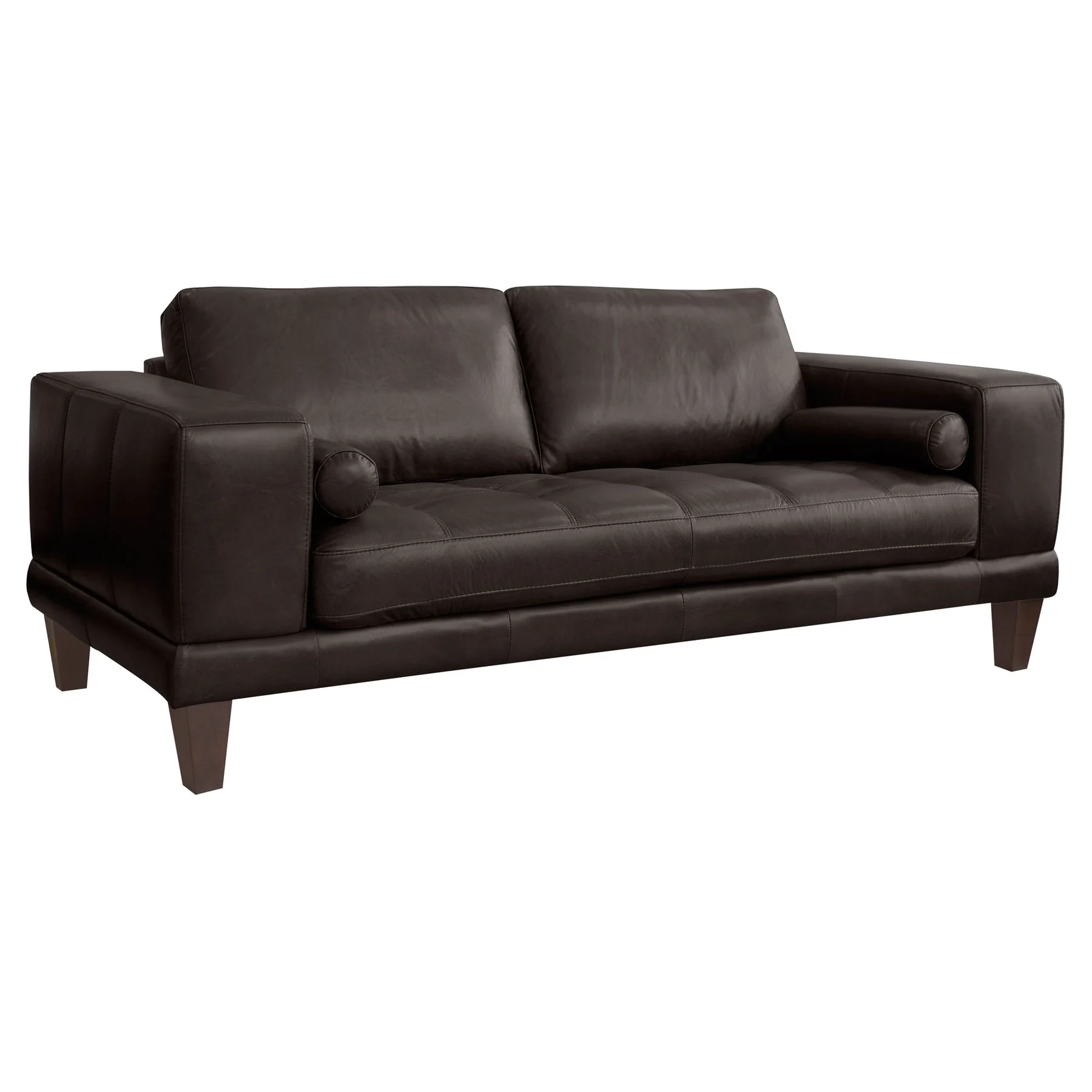 Wynne Contemporary Loveseat in Genuine Espresso Leather with Brown Wood Legs - Image 2