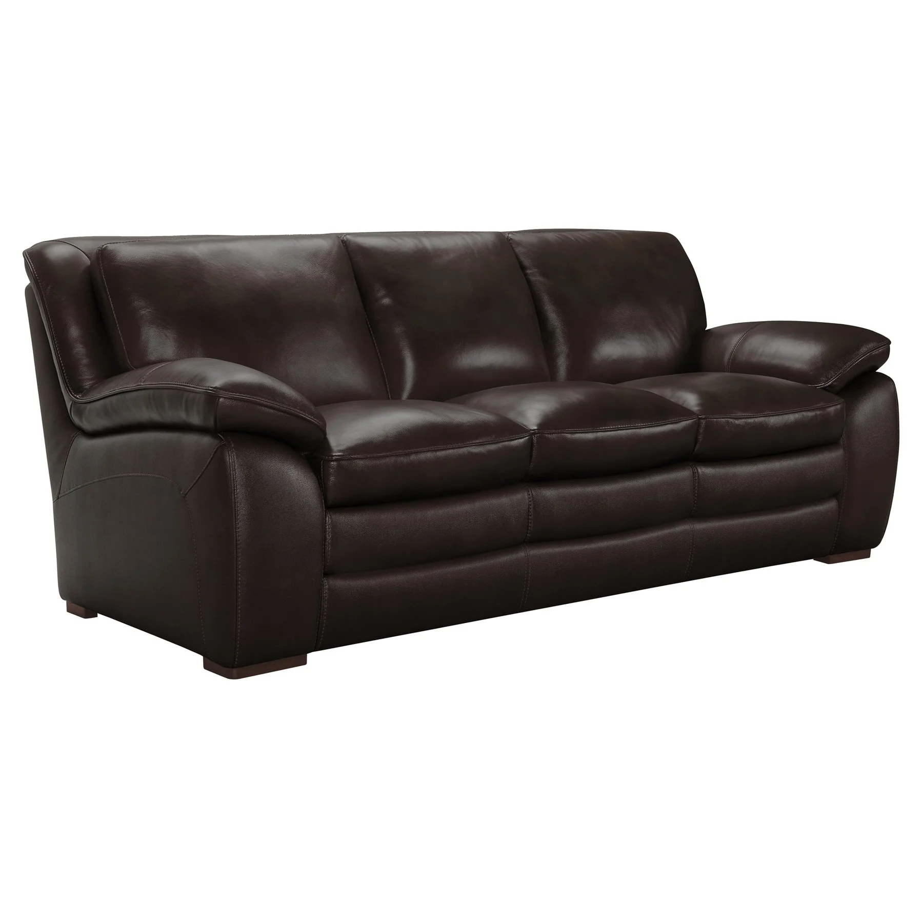 Zanna Contemporary Sofa in Genuine Dark Brown Leather with Brown Wood Legs - Image 2