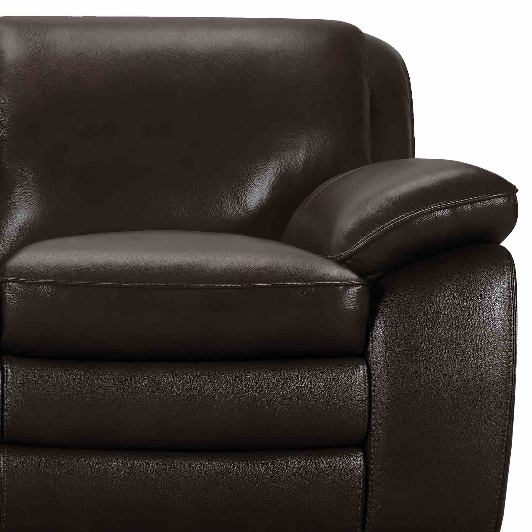 Zanna Contemporary Sofa in Genuine Dark Brown Leather with Brown Wood Legs - Image 3