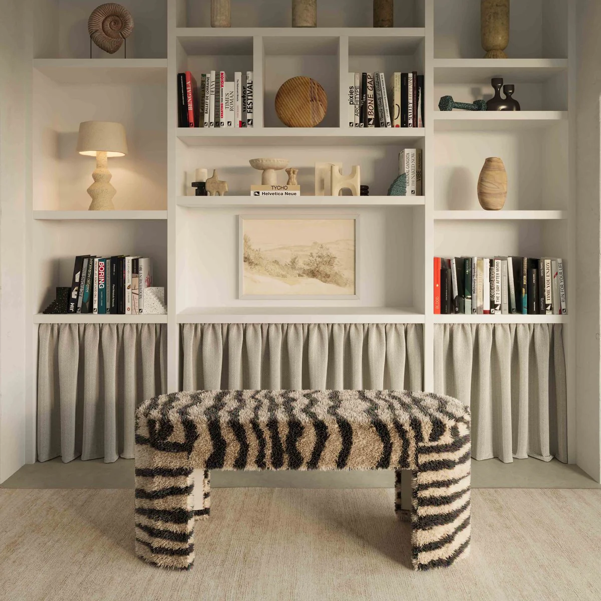 Zebra Brown Striped Tufted Bench - Image 2