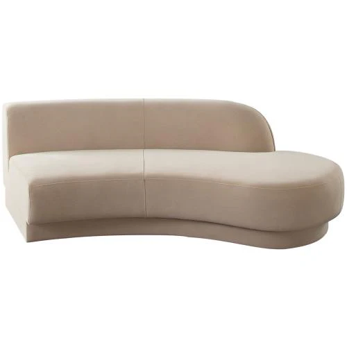 Zelda RF Curved Chaise in Light Camel Performance Velvet w/ (1) Accent Pillow Ball