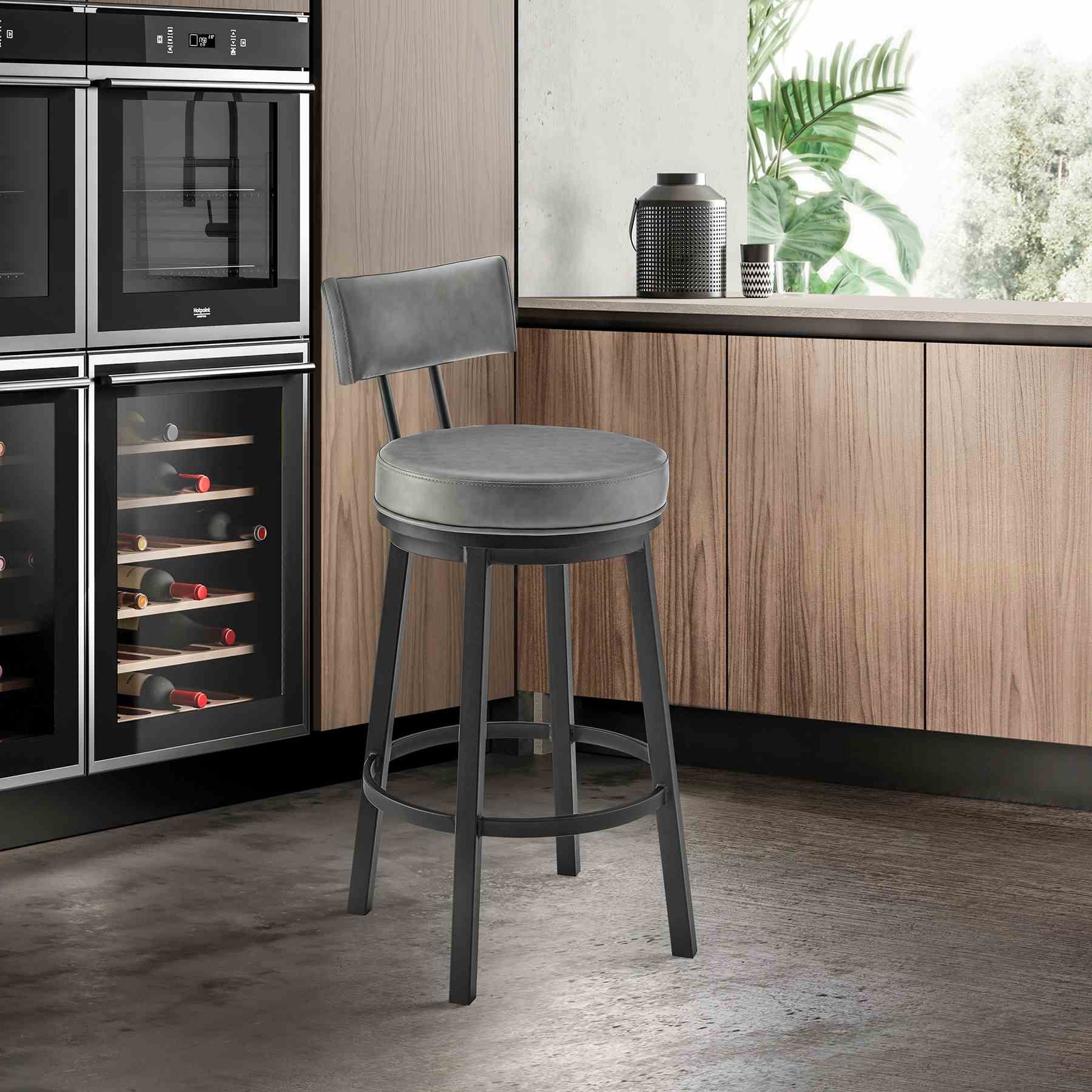 Zelda Swivel Bar Stool in Black Finish with Gray Faux Leather - Image 10