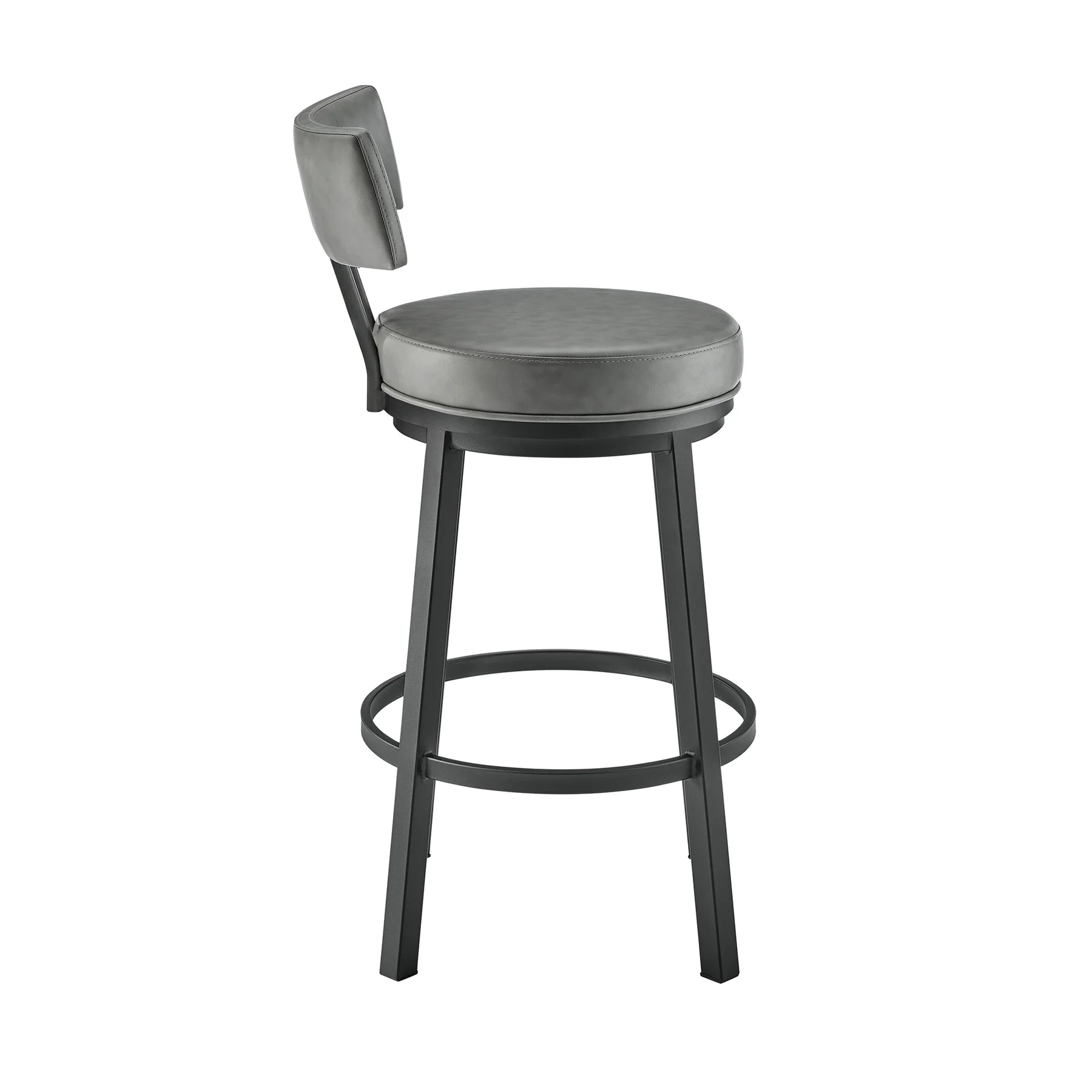 Zelda Swivel Bar Stool in Black Finish with Gray Faux Leather - Image 3