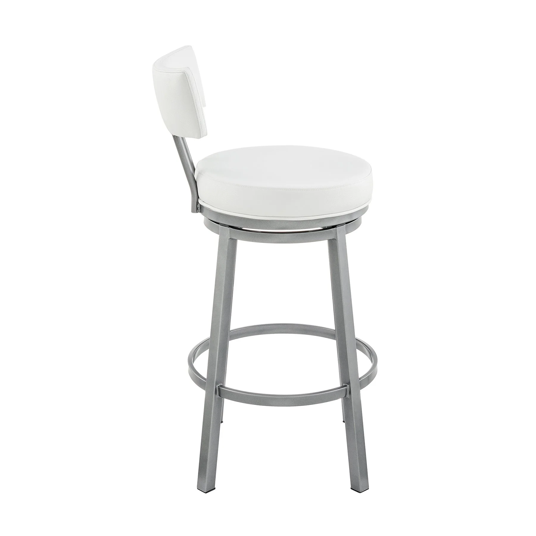 Zelda Swivel Bar Stool in Cloud Finish with White Faux Leather - Image 3