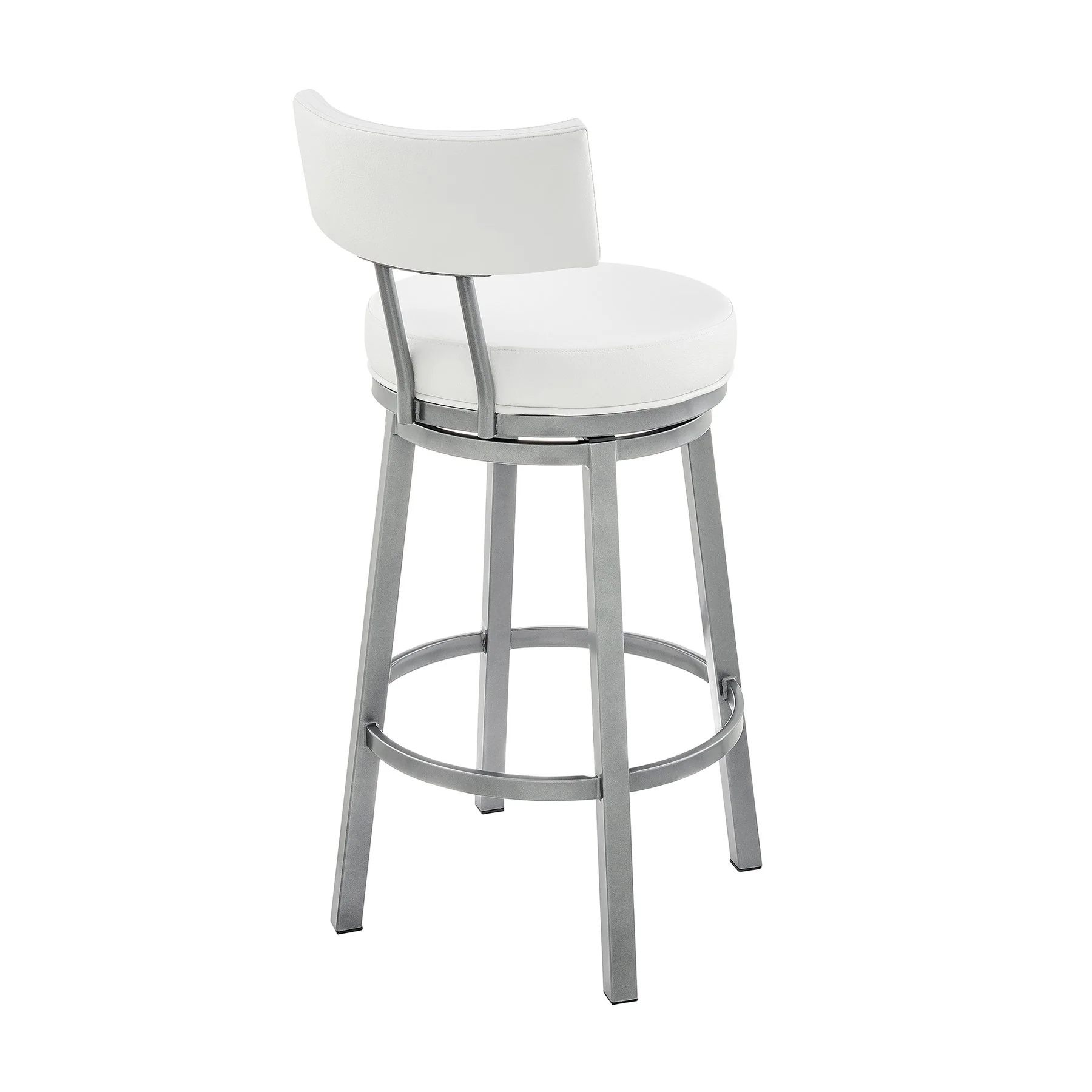 Zelda Swivel Bar Stool in Cloud Finish with White Faux Leather - Image 4