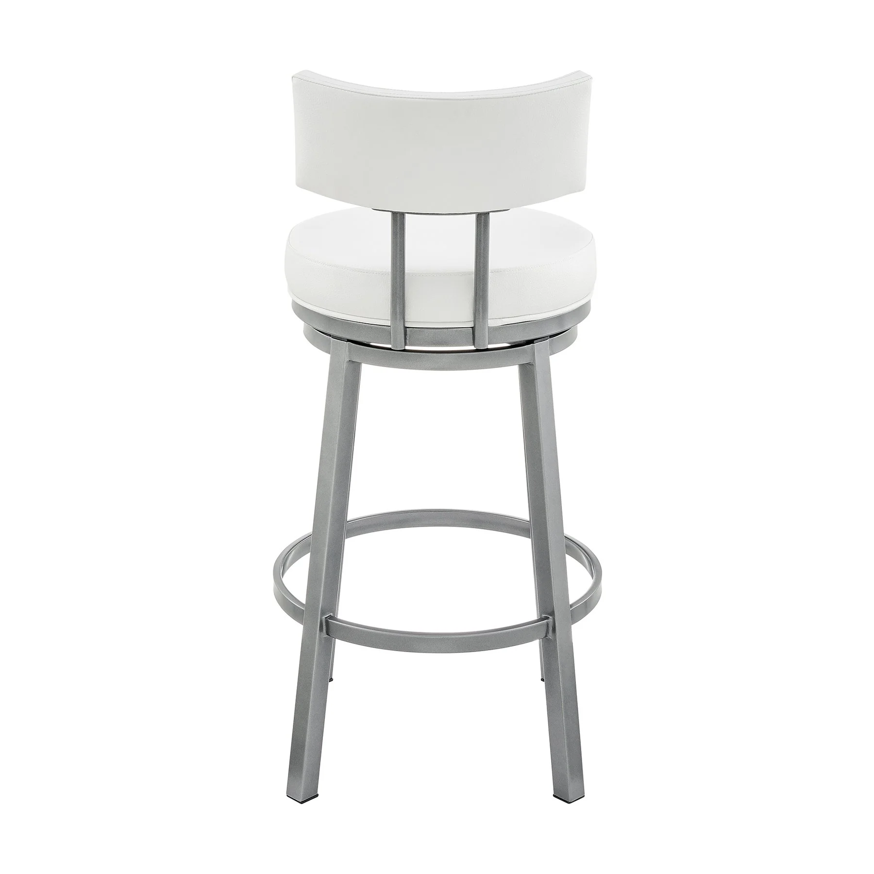 Zelda Swivel Bar Stool in Cloud Finish with White Faux Leather - Image 5