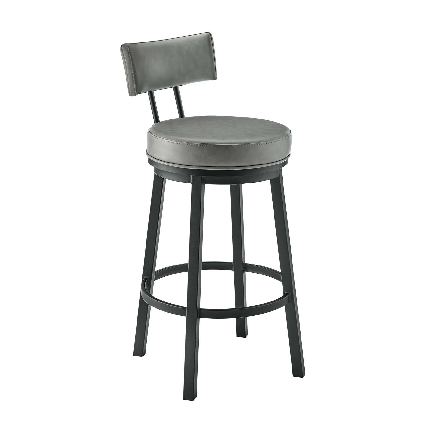 Zelda Swivel Counter Stool in Black Finish with Gray Faux Leather