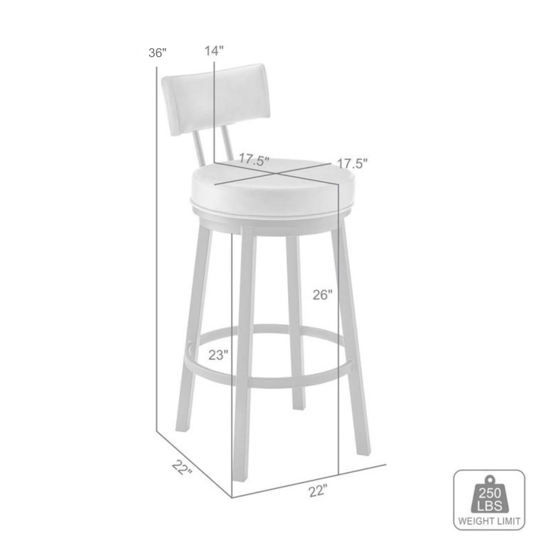 Zelda Swivel Counter Stool in Cloud Finish with White Faux Leather - Image 9