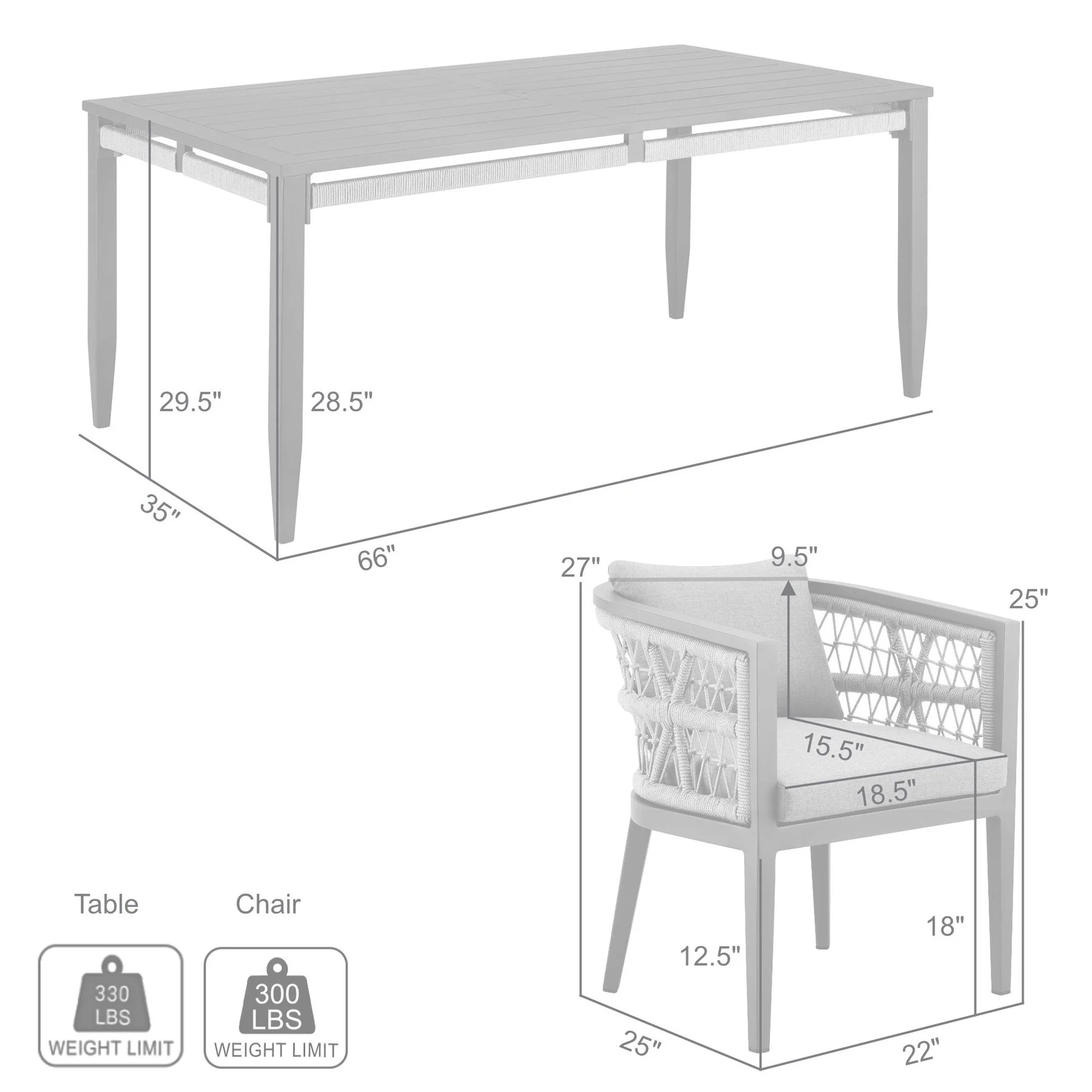 Zella Outdoor Patio 7 Piece Dining Set in Aluminum with Light Gray Rope and Cushions - Image 10