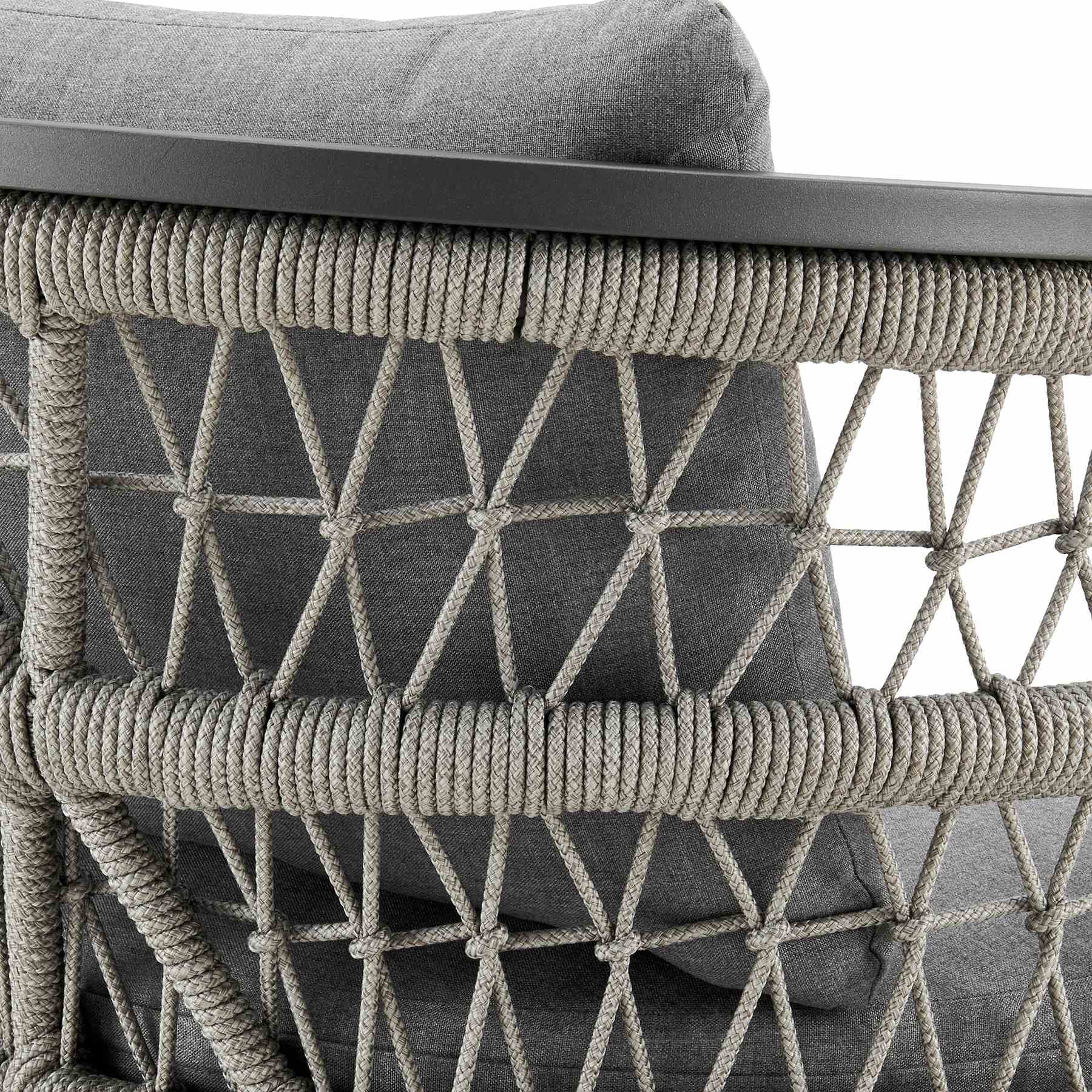 Zella Outdoor Patio 7 Piece Dining Set in Aluminum with Light Gray Rope and Cushions - Image 7