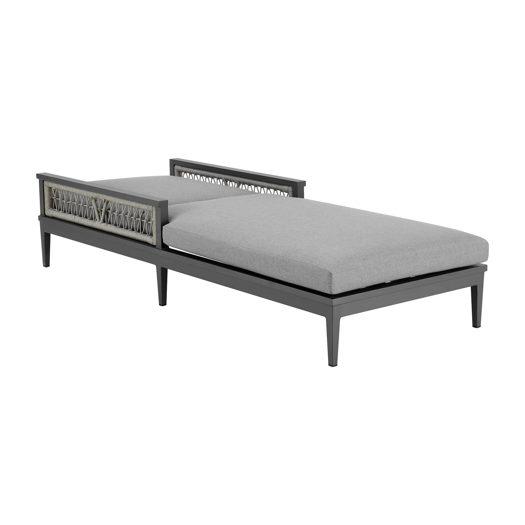 Zella Outdoor Patio Chaise Lounge Chair in Aluminum with Gray Rope and Earl Gray Cushions - Image 4