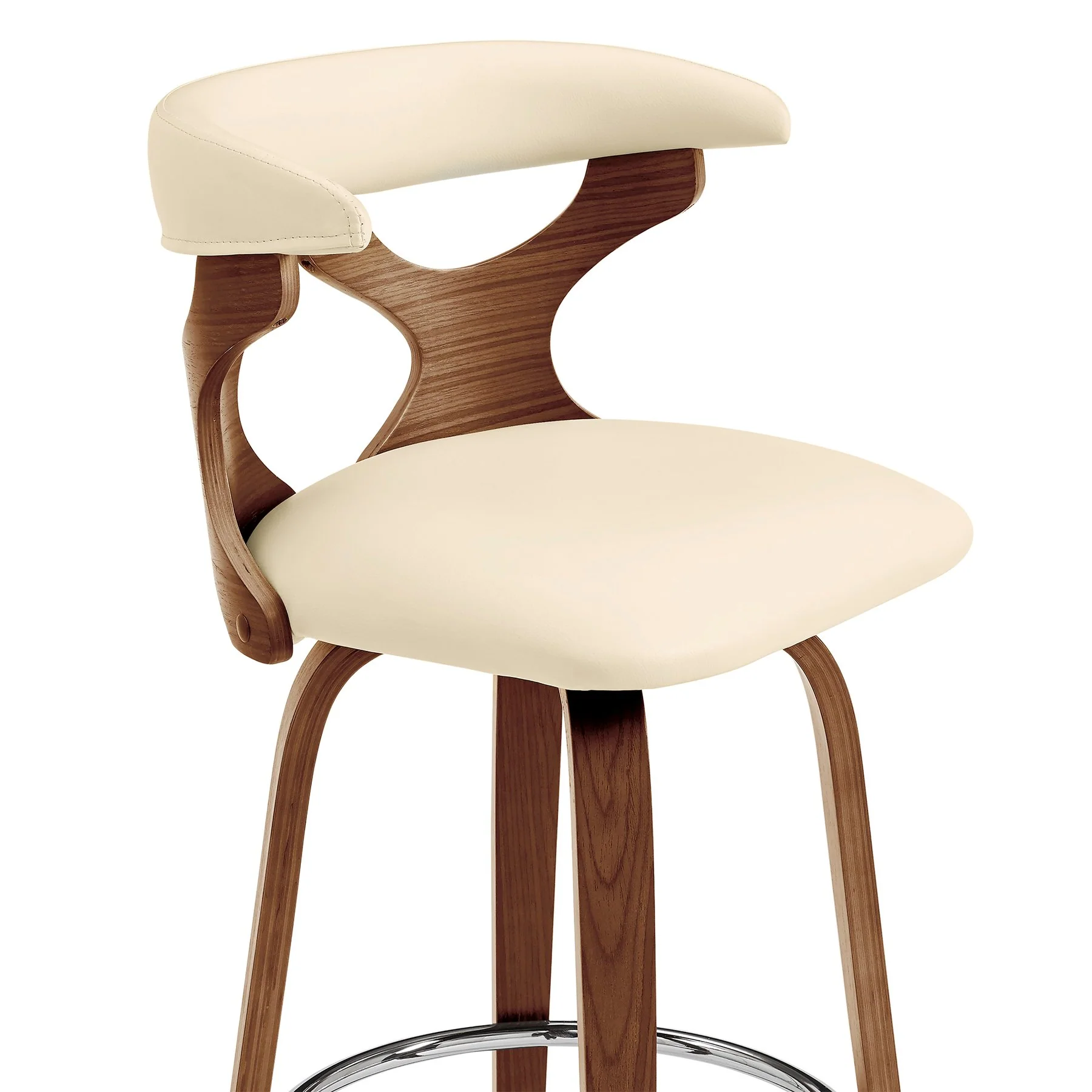 Zenia 26" Swivel Counter Stool in Cream Faux Leather and Walnut Wood - Image 6