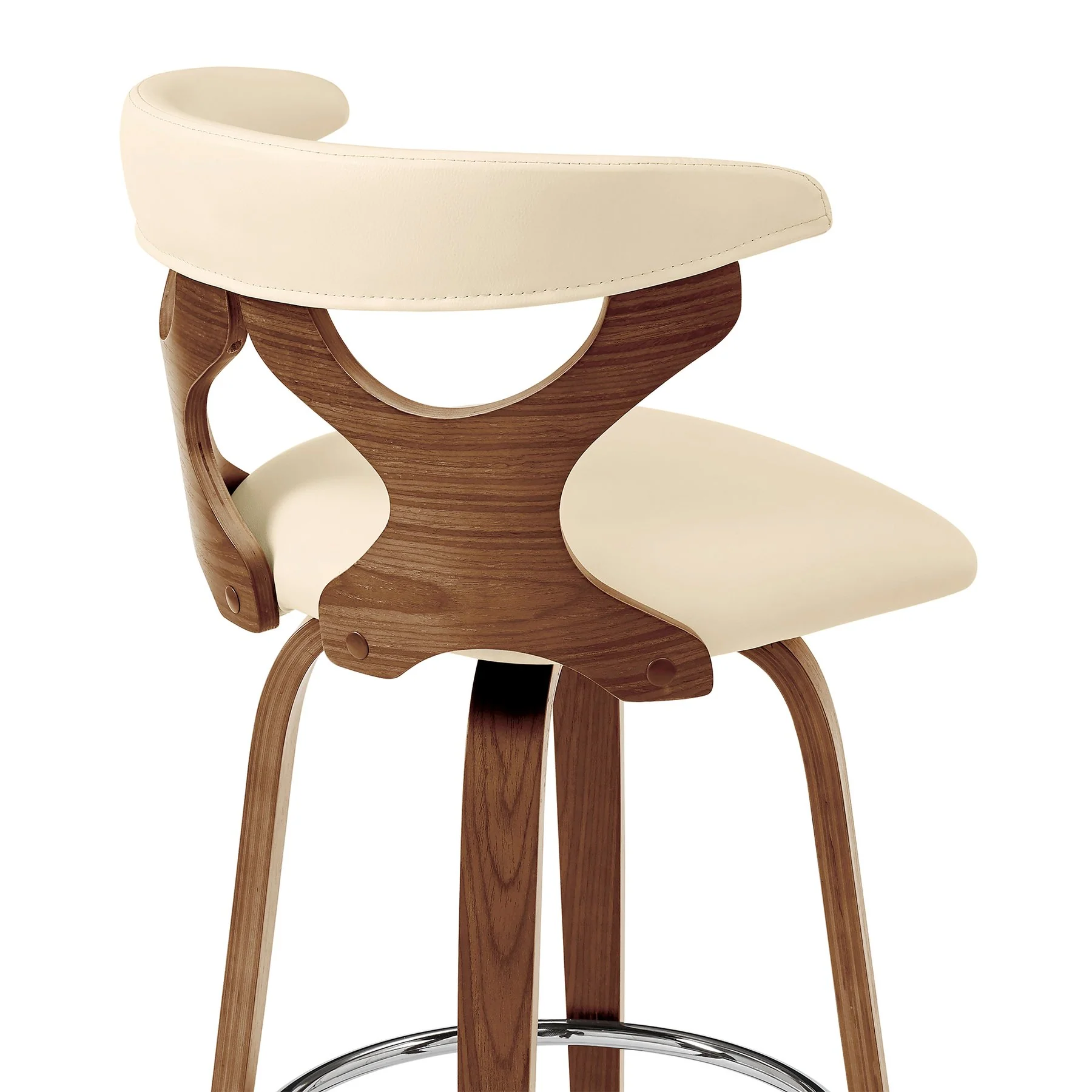 Zenia 26" Swivel Counter Stool in Cream Faux Leather and Walnut Wood - Image 7