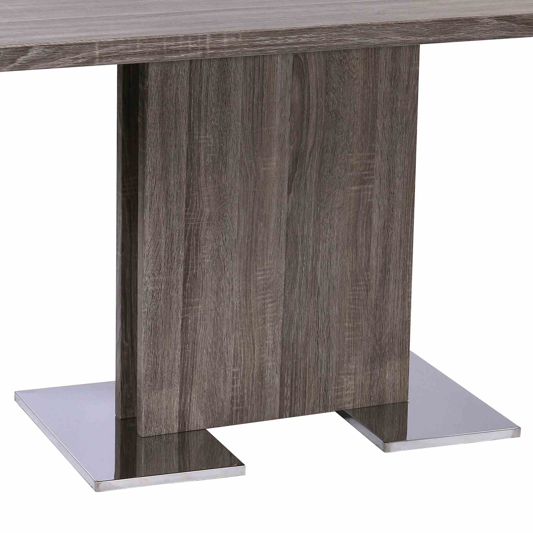 Zenith Contemporary Dining Table with Brushed Stainless Steel Base and Gray Walnut Veneer Finish - Image 3