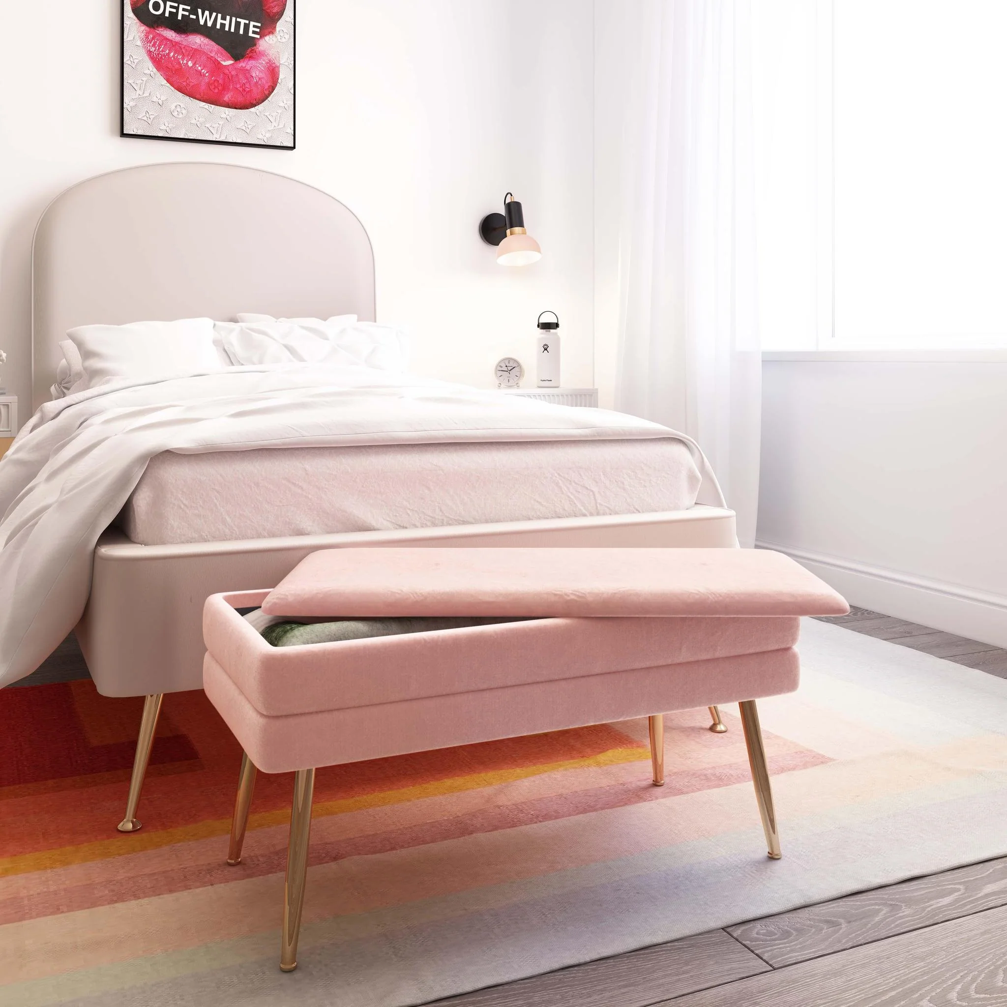 Ziva Blush Velvet Storage Bench - Image 2