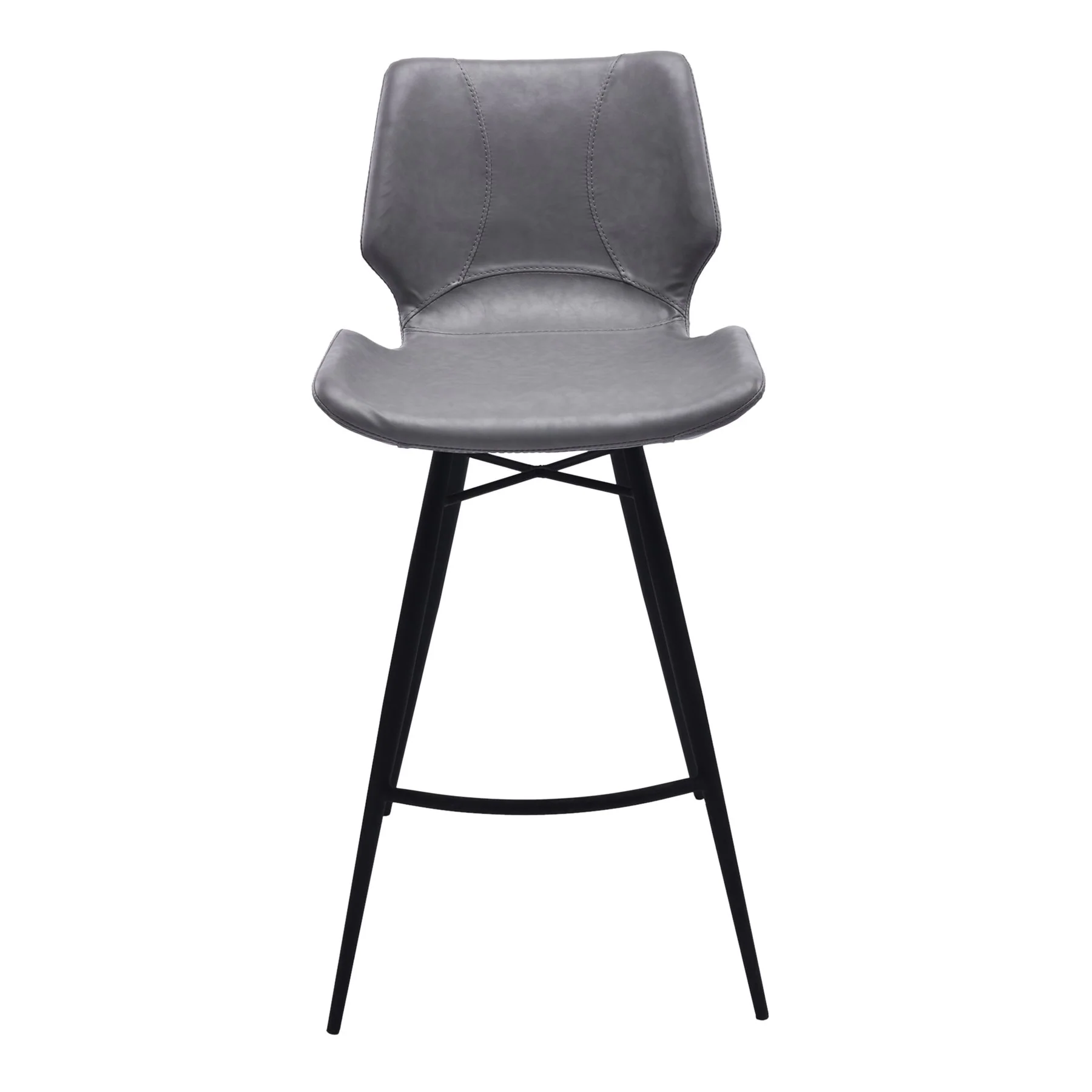 Zurich 26" Counter Height Metal Barstool in Vintage Gray Faux Leather and Black Metal Finish - Image 2