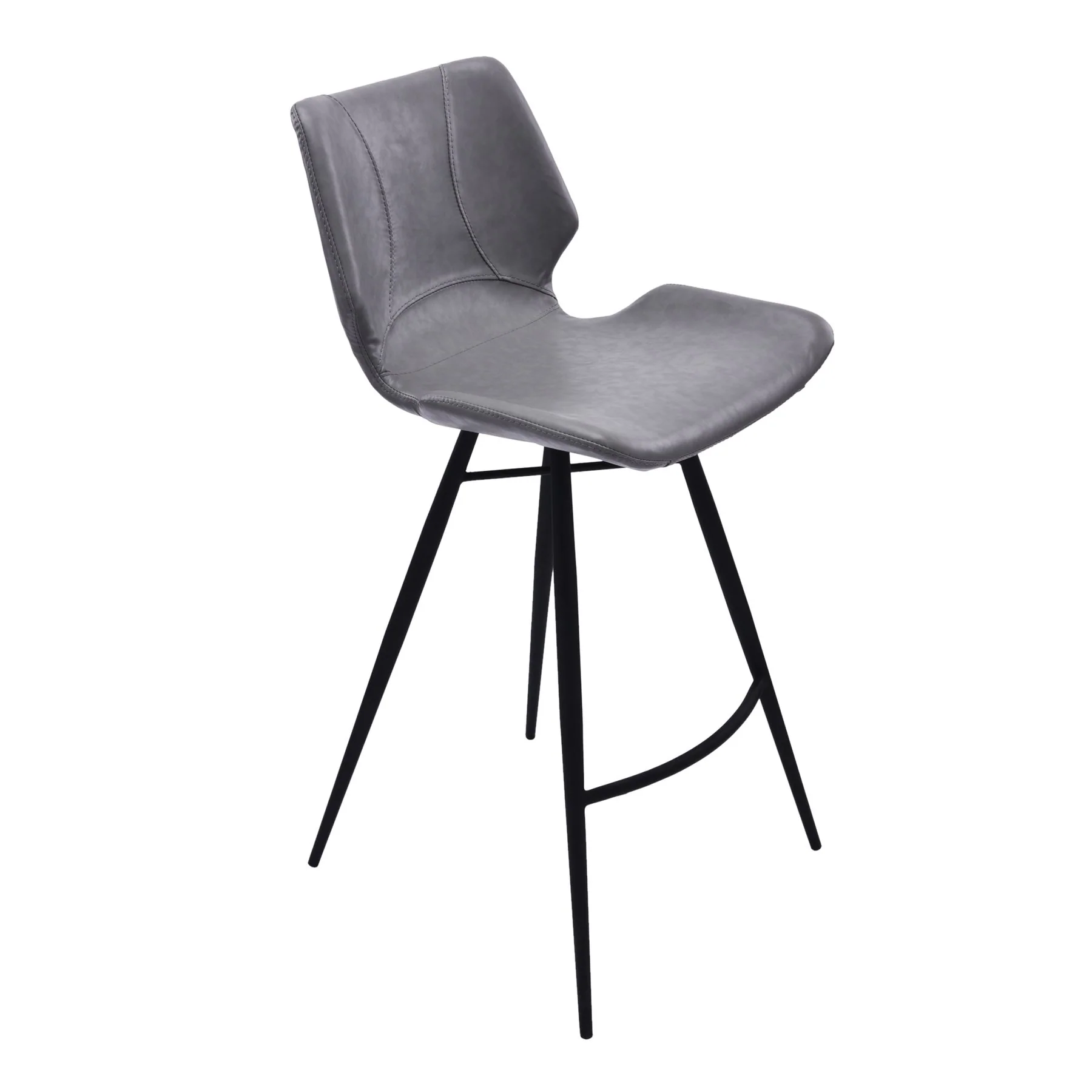 Zurich 30" Bar Height Metal Barstool in Vintage Gray Faux Leather and Black Metal Finish