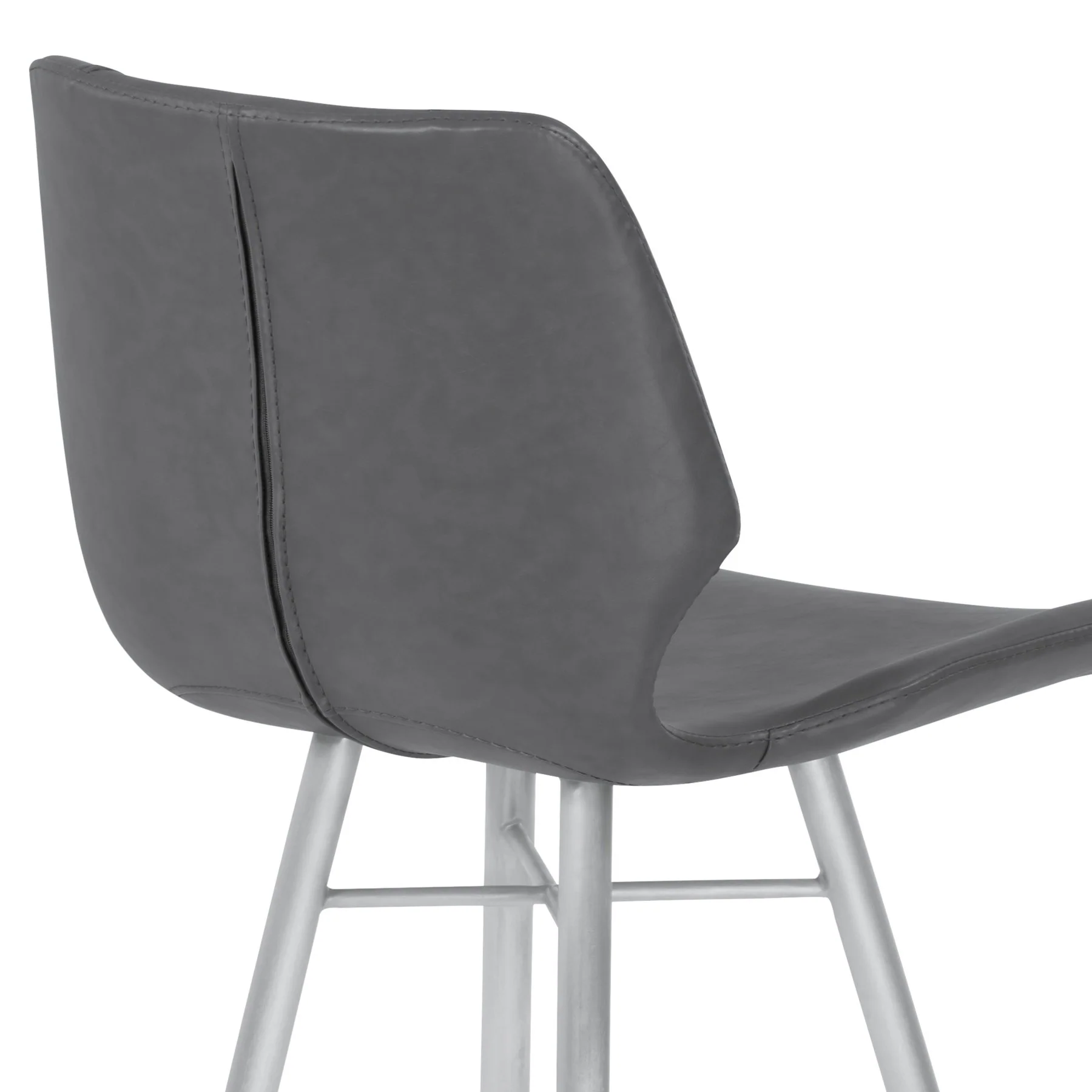 Zurich 30" Bar Height Metal Barstool in Vintage Gray Faux Leather with Brushed Stainless Steel Finish - Image 5