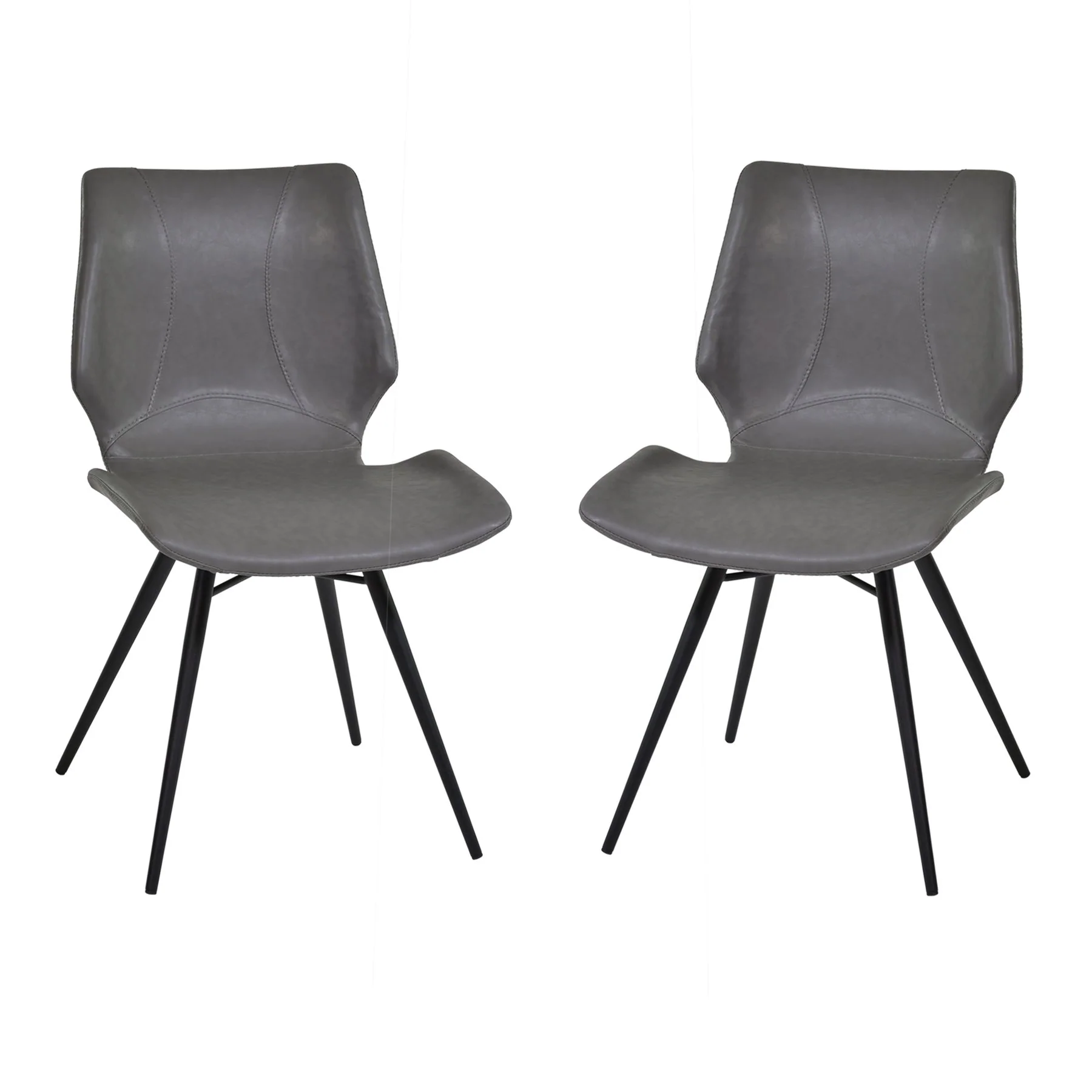 Zurich Dining Chair in Vintage Gray Faux Leather and Black Metal Finish - Set of 2